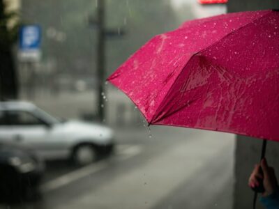 Rode paparplu in de rege, Erik Witsoe of Unsplash https://unsplash.com/photos/pink-umbrella-mODxn7mOzms