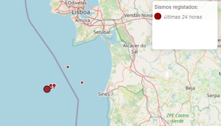 Kaart waarop de lokatie van de Portugese aardbeving van 26 augustus te zien is.