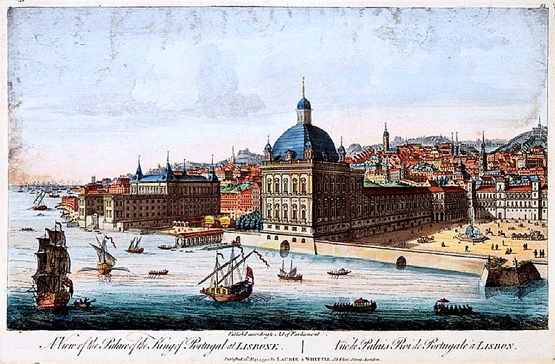 Palácio Corte Real in Lissabon, te situeren op de huidige Praça do Comércio, kort voor het vernietigd werd door de aardbeving van 1755.