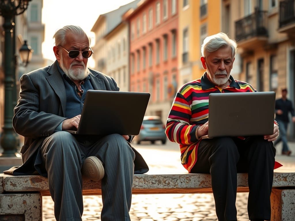 twee mannen lezen op laptop