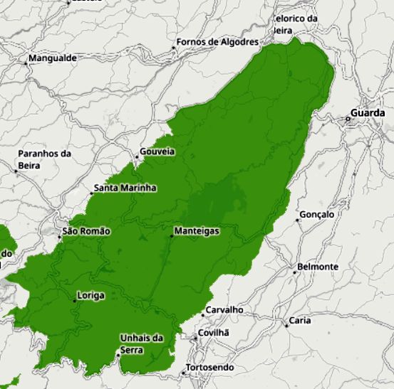 Kaart van het Natura 2000 gebied de Serra da Estrela