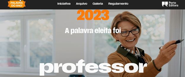 Screenshot van de website palavradoano.pt met het gewonnen woord professor