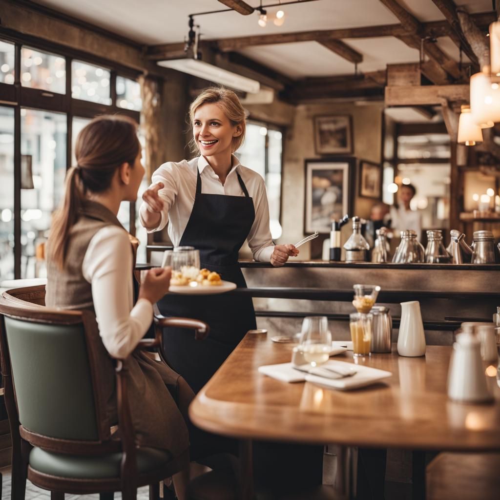 gast en bediening in café